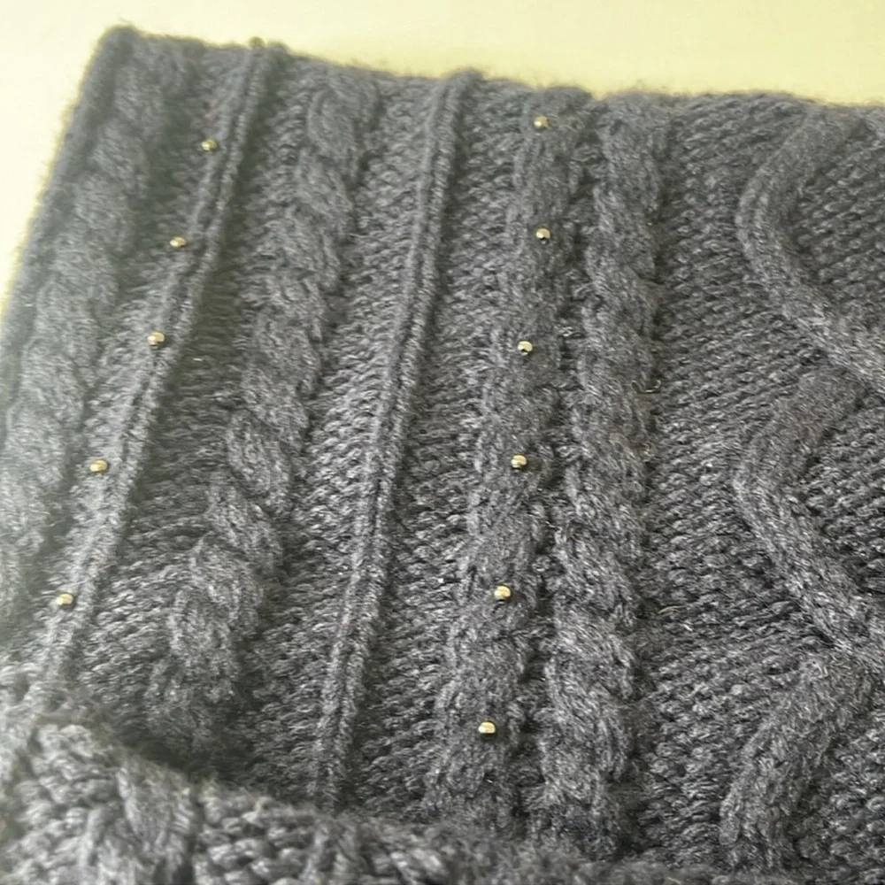 LOFT Cable Knit Beaded Infinity Scarf Navy Blue